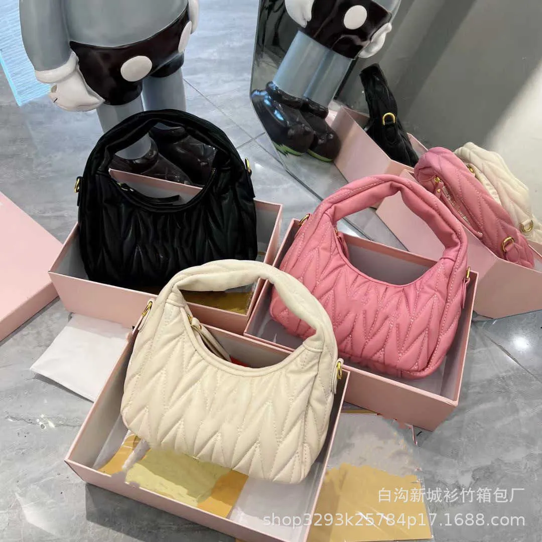 2023 Autumn/Winter Women's Bag Hand Arm Pit Bag Pleated Hobo Cloud Crescent Bag Trend Single Shoulder Crossbody T240131