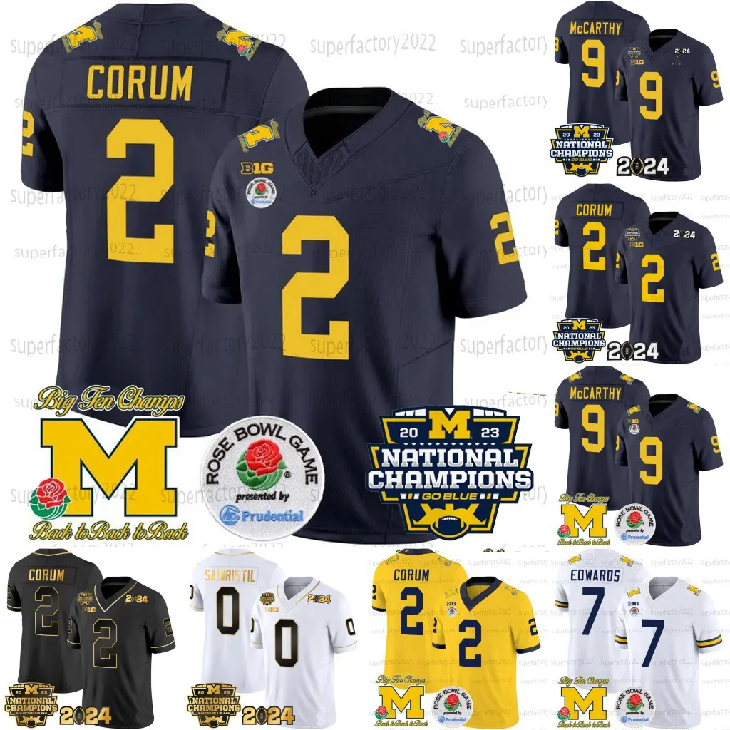 NCAA Michigan Wolverines 2023 National Champions Football Jersey Blake Corum J.J. McCarthy Donovan Edwards Sainristil Jim Harbaugh Desmond Howard