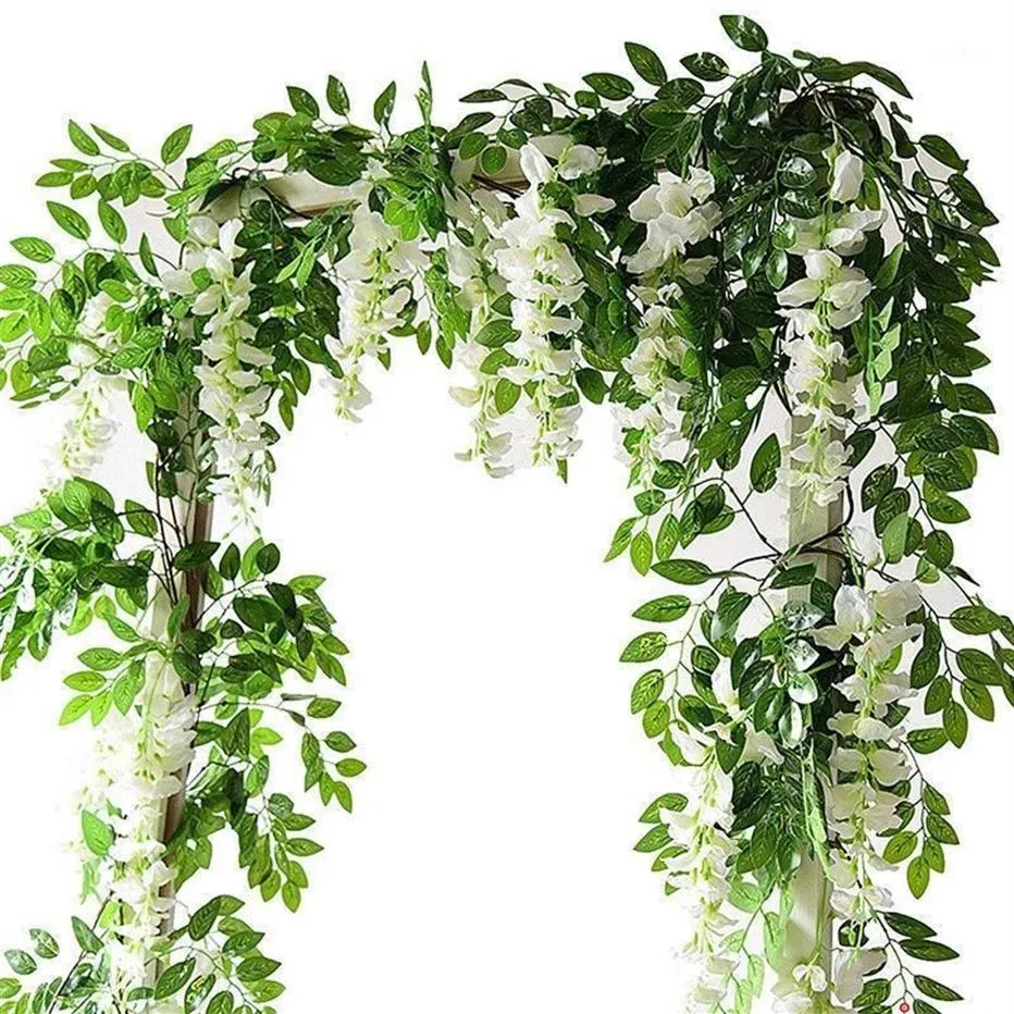 Flower String Artificial Wisteria Vine Garland Plants Foliage Outdoor Home Trailing Flower Fake Hanging Wall Decor 7ft 2m12116