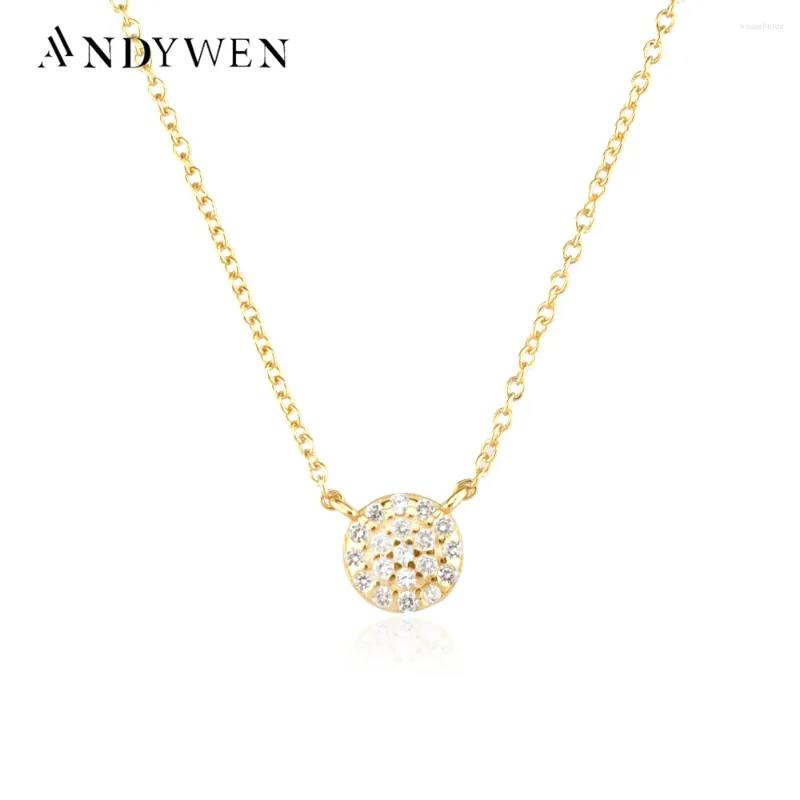 Kedjor Andywen 925 Sterling Silver Gold Circle Long Chain Pendant Charm Zircon Necklace Delicate 2024 Women Luxury Fine Jewelry