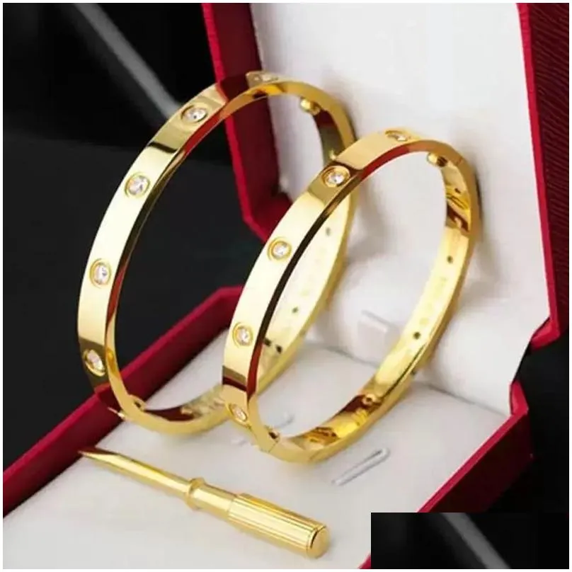 Bangle Designer Screw Bracelet Fashion Luxury Jewelrys Trendy 18K Gold Titanium Steel Women Men Nail Bracelets Sier Classic Drop Deliv Otey2