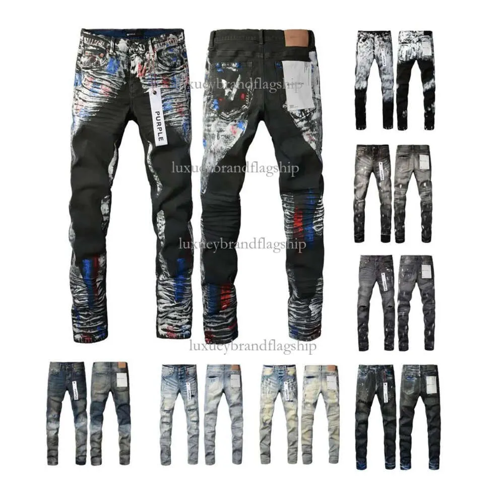 Designer Purple Skinny Mode Hommes Jeans pour Hommes Femmes Pantalons Violet Marque Noir Gris Jeans Trou Nouveau Style Broderie Auto Culture Petits Pieds