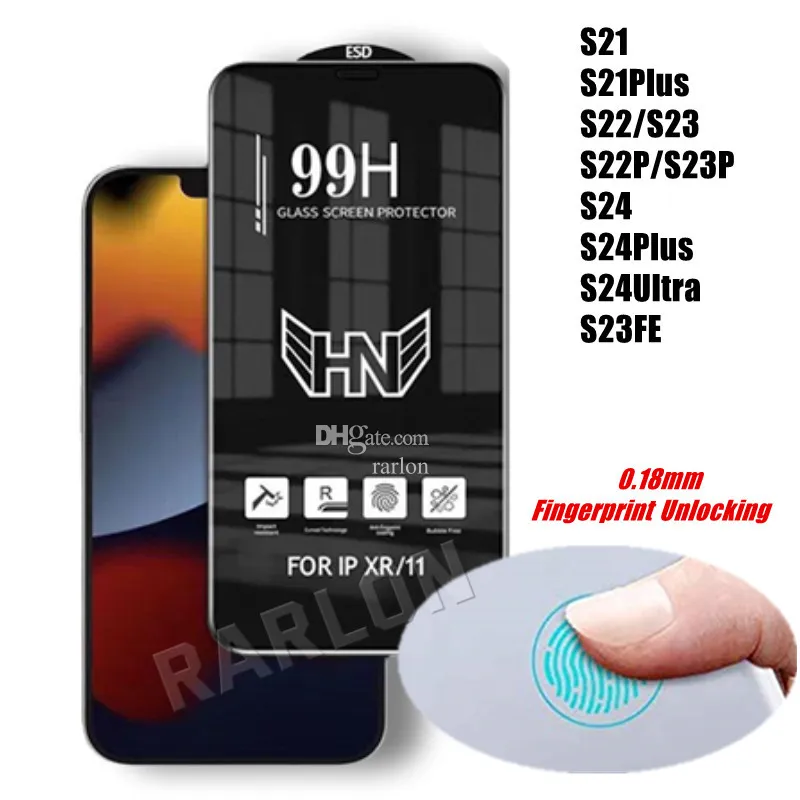 99h Premium de 0,18 mm de impressão digital desbloqueando protetor de tela de cola completa para Samsung Galaxy S21 S22 Plus S23 FE S24 Vidro temperado com tela ultra reta