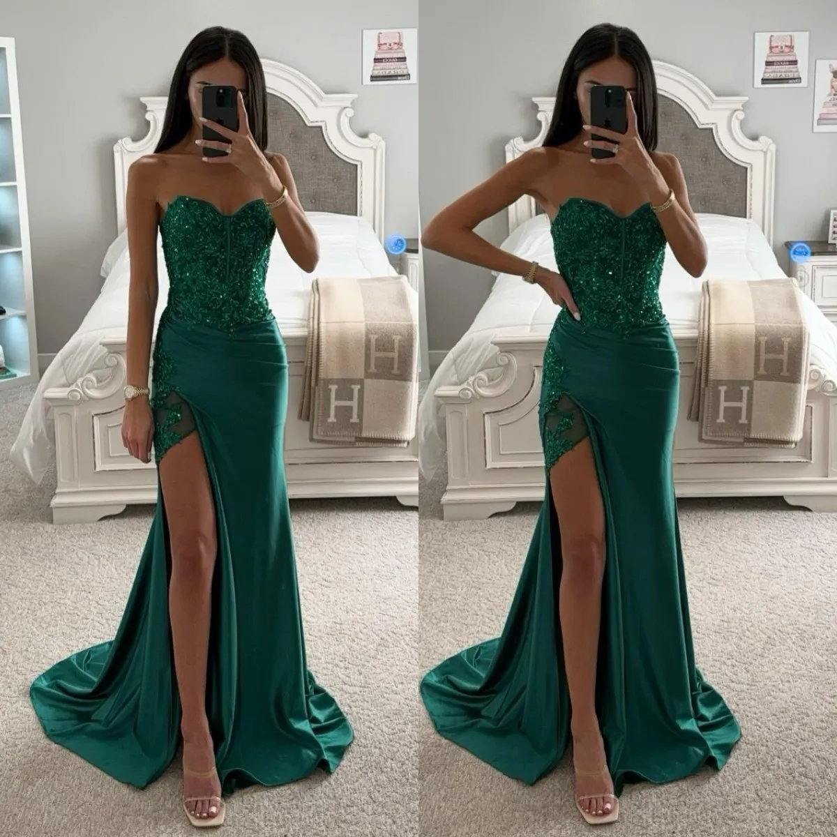 princess polly baby blue dress Elegant Green Beaded A-line V Neck Long Prom Dress, Evening Dress, MP196 –  Musebridals main image 0