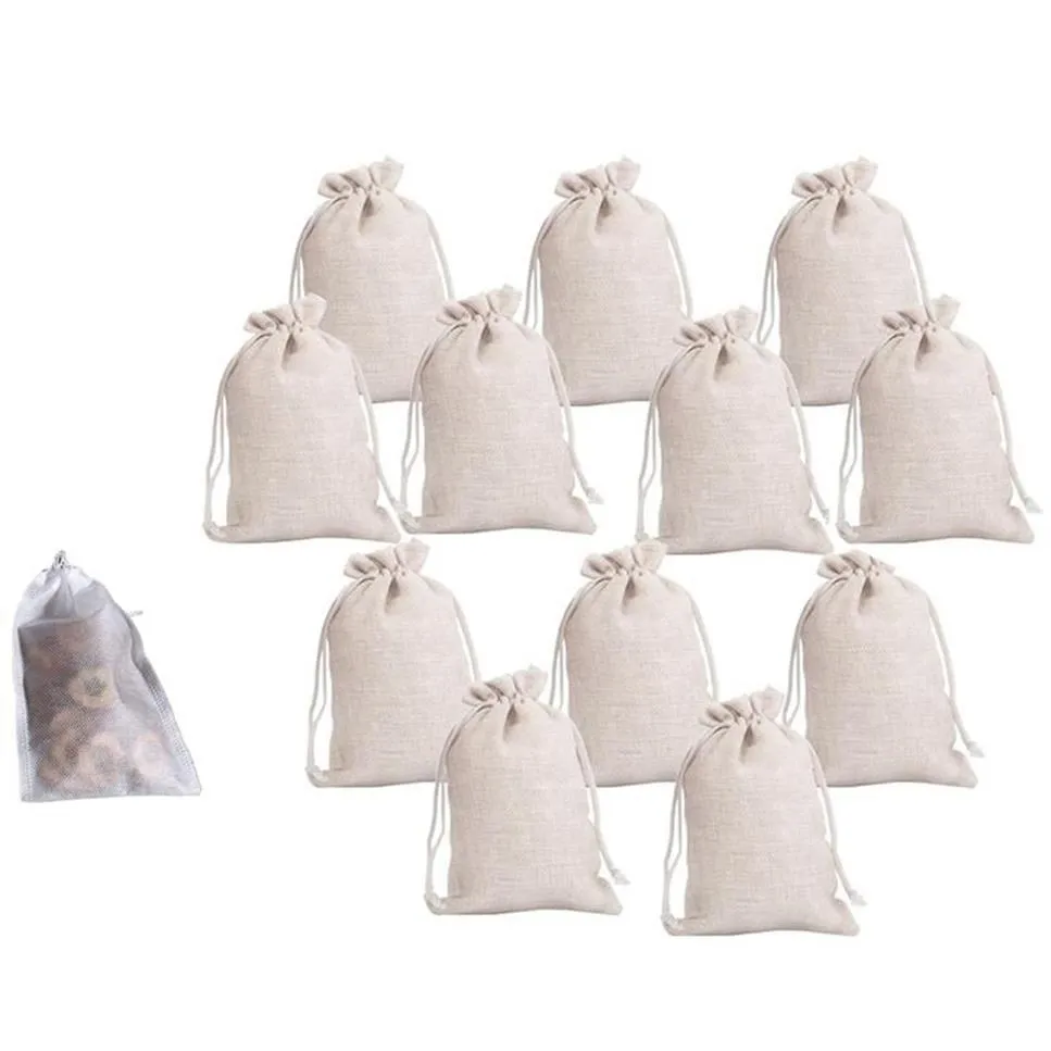Gift Wrap 200 Pack Disposable Tea Filter Bags & 12Pcs Small Cotton Drawstring Reusable Muslin Cloth Candy Favor Bag304N