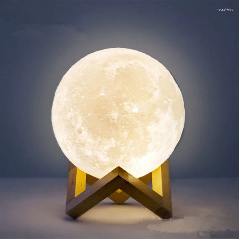 Nocne światła LED Light 3D Print Moon Lampa z stojakiem i kolorem baterii Zmiana sypialni Dekorowanie dla dzieci Prezenty Lampara de