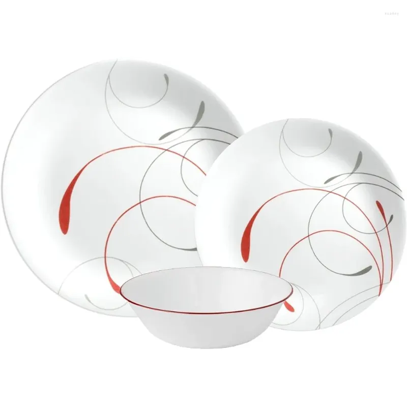 Plattor middagsset service för 6 köksbordsartiklar Vitrelle Glass Splendor Chip Break Resistant 18 st skålplatta