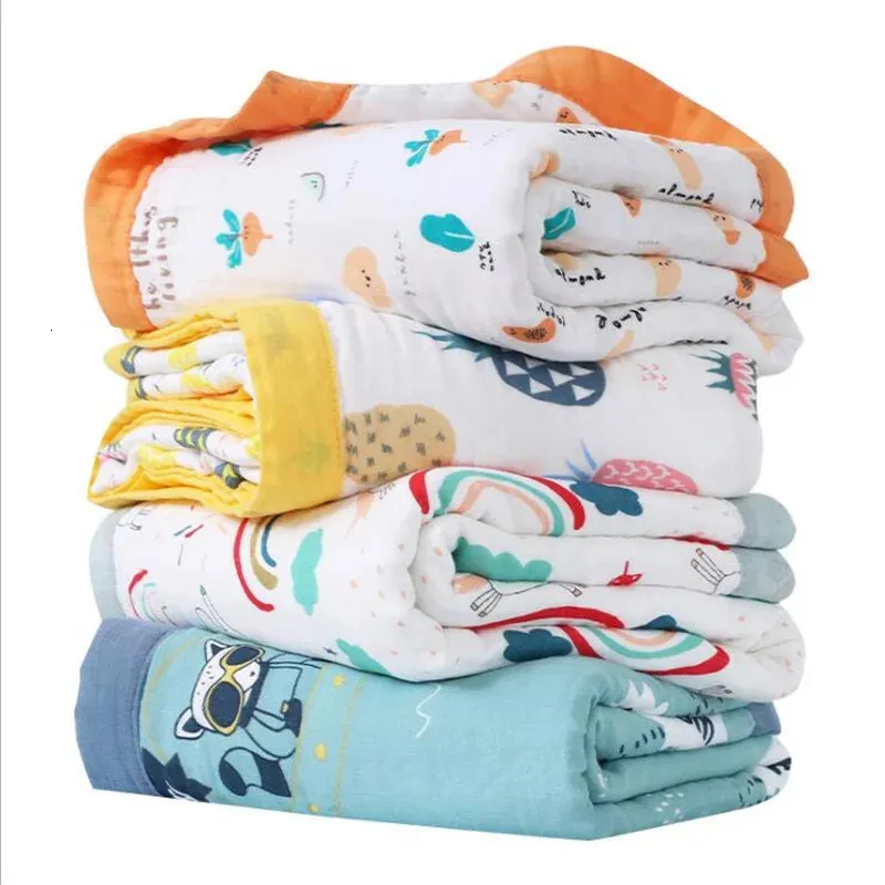 6 couches mousseline coton bébé réception couverture infantile enfants lange d'emmaillotage couverture dormir chaud couette lit couverture mousseline 240122