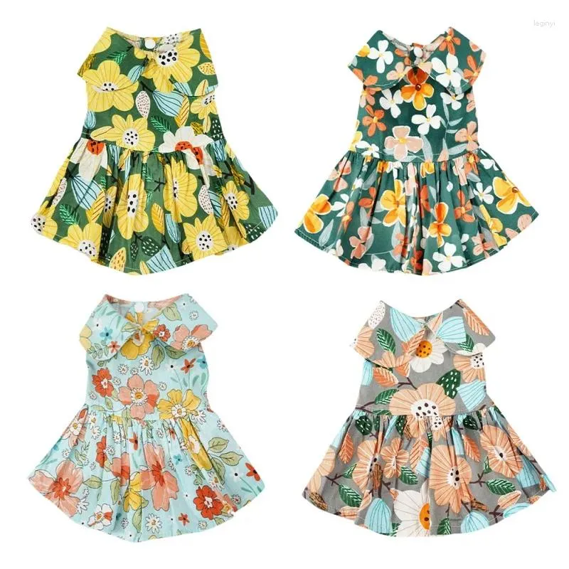 Dog Apparel Summer Pet Flowers Pattern Dresses Doll Collar Cute Dogs Cats Floral Skirts Printed Puppy Princess Dress