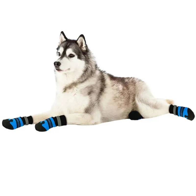 blue rose Waterproof Winter Pet Dog Shoes Anti-slip Snow Boots Paw Protector Warm Reflective For Medium Large Dogs Labrador Husky