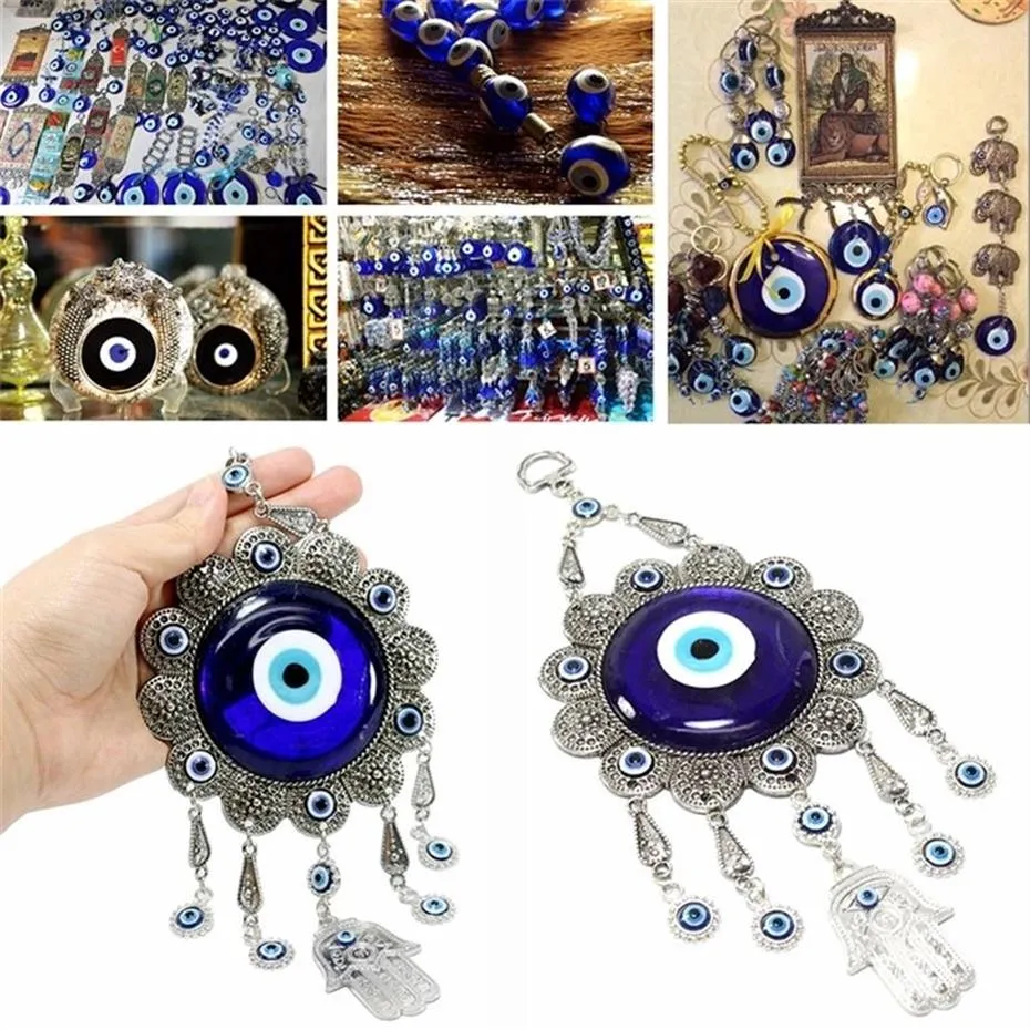 JX-LCyl Wall Hanging Turkish Blue Evil Eye Flower Hamsa Hand Amulet Decor Protection Y2010062167