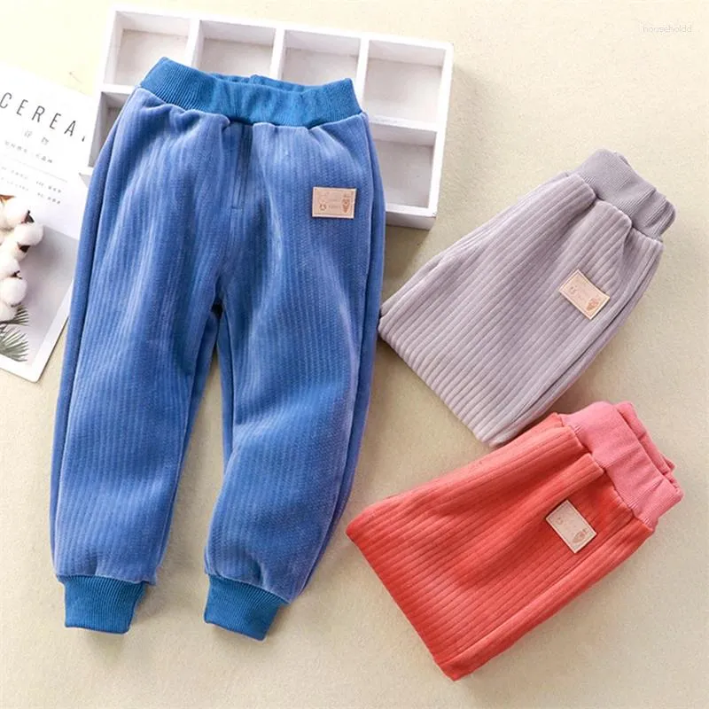 Trousers 2024 Winter Warm Pant Kids Boy Sweatpants Corduroy Thick Outer Wear Baby Sports Pants Children