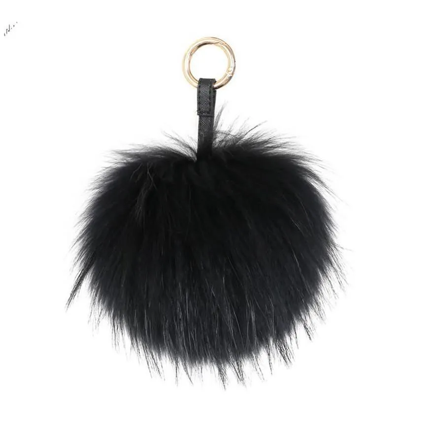 Portachiavi Soffice vera palla di pelo Portachiavi Soffio artigianale Pompon fai da te Nero Pom Portachiavi Uk Fascino Accessori borsa da donna Gift300D