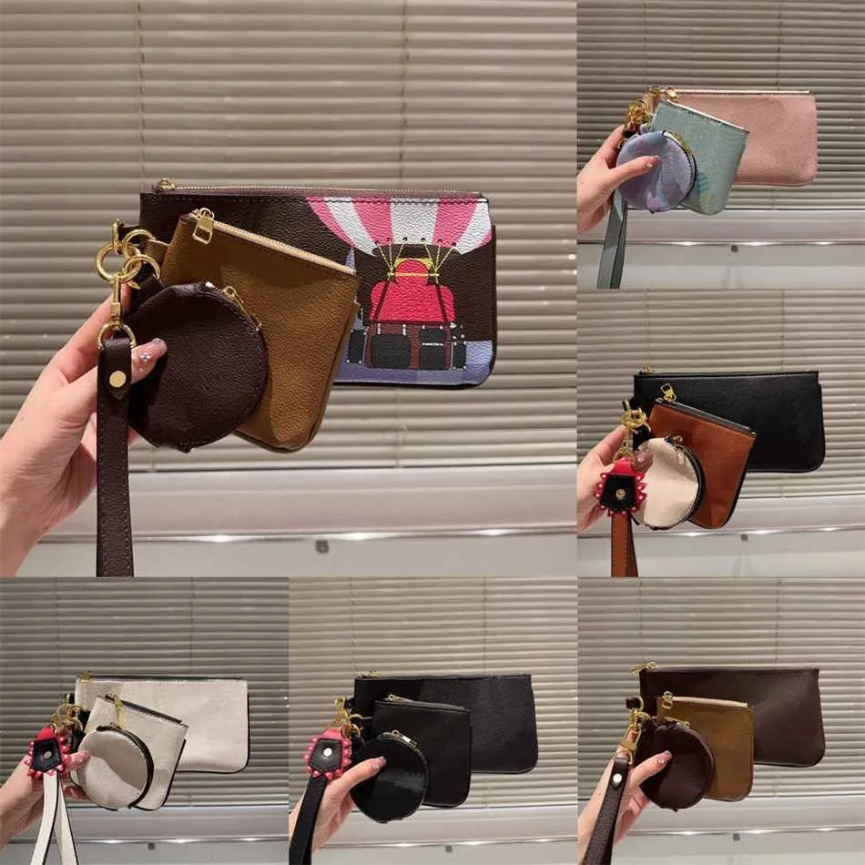 Sälj 3-delad myntväska brun nyckelpåse designer plånbok kvinnor dragkedja plånbok mode all-match designer väska korthållare 231215