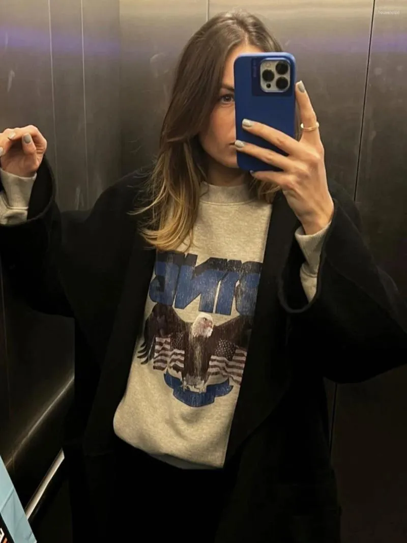 Felpe con cappuccio da donna Felpa con stampa aquila invecchiata Felpa con cappuccio pullover stile vintage da donna Felpe con cappuccio Femme Retro Punk Rock N Roll Wild