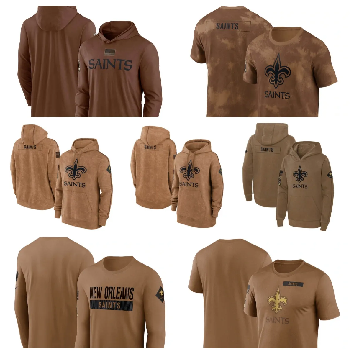 Felpa con cappuccio New Orleans''Saints''Men Donna Youth''Brown 2023 Salute To Service Club Pullover Felpa con cappuccio