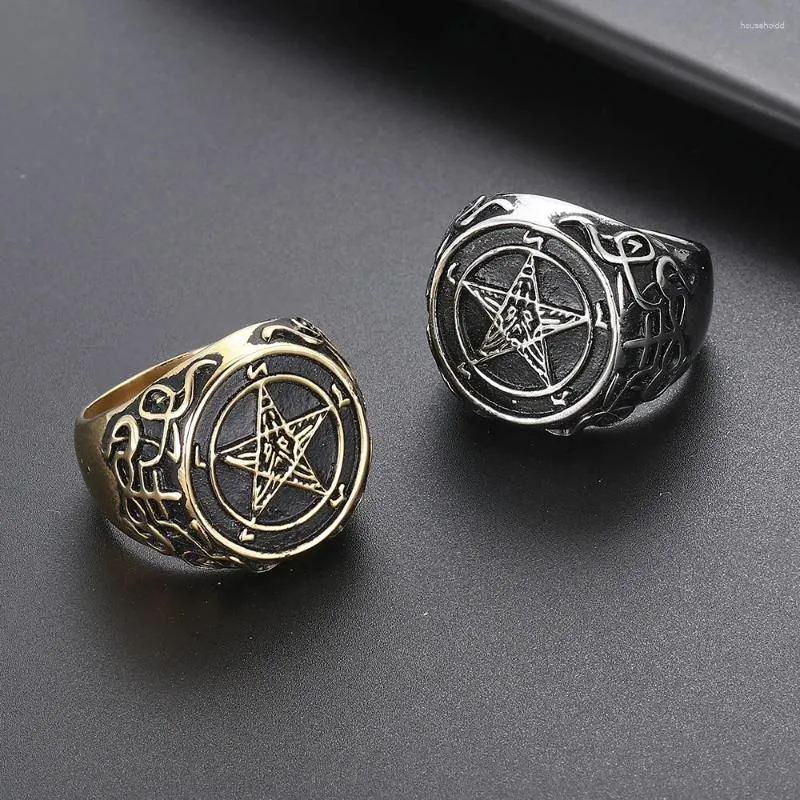 Bagues de cluster Valily Mens Bague en acier inoxydable Baphomet Chèvre Pentagramme Satanique Léviathan Croix Gothique Sorcière Bijoux Pour Homme