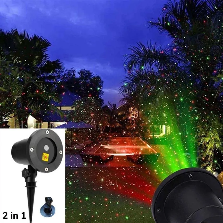 Utomhus Garden Lawn Lamps 2 i 1 Moving Full Sky Star Light Christmas Laser Projector Lamp Led Motion Stage Light Landscape Lawn G215W