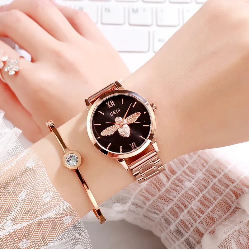 Women's watch bee light luxury fashion high-grade stainless steel waterproof watch with quartz