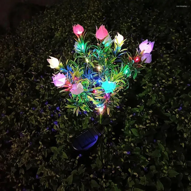 Garden Solar Light Multicolor Changing Led Lights With Faux Lily Imitation Gardenia Bouquet For Patio Lawn Yard