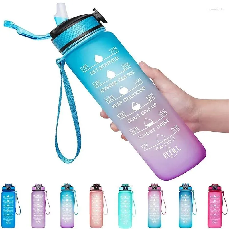 Bouteilles d'eau 1L bouteille Portable Sports de motivation avec marqueur de temps tasse anti-fuite pour le Sport en plein air Fitness sans BPA