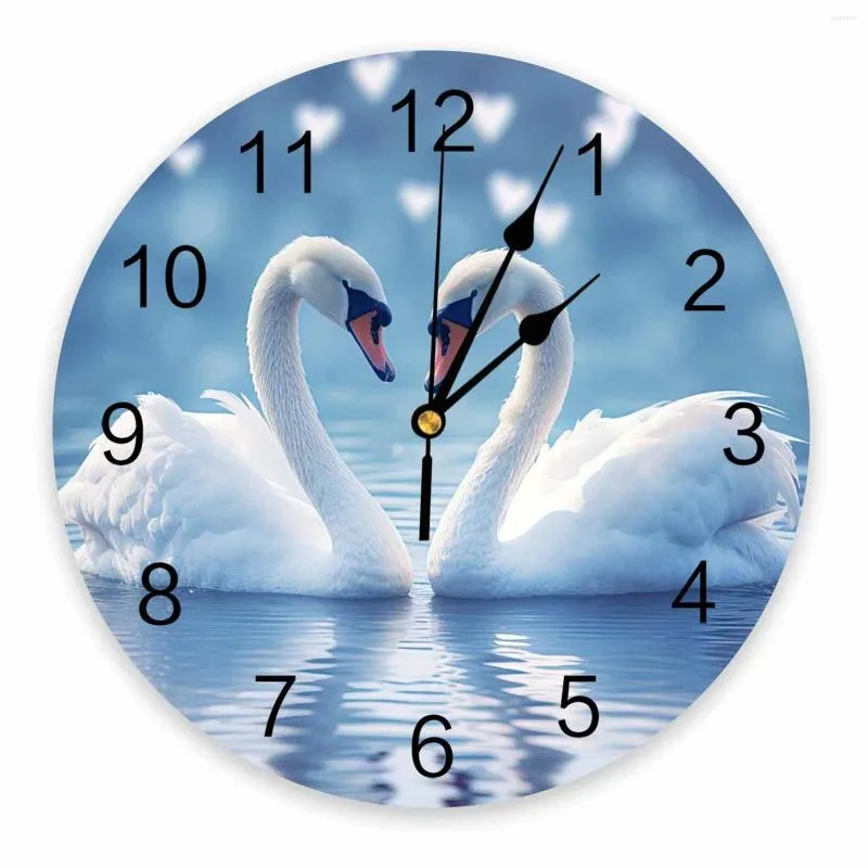Horloges murales Saint Valentin Love Swan Horloge imprimée Moderne Silencieux Salon Décor à la maison Montre suspendue
