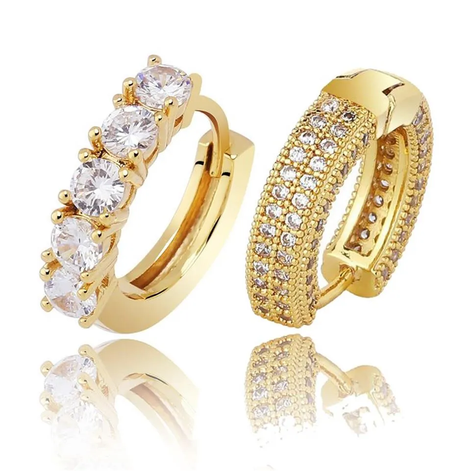 18K or véritable or blanc complet zircon cubique glacé diamant unisexe boucle d'oreille marque mode rappeur bijoux cadeaux d'anniversaire pour 208M