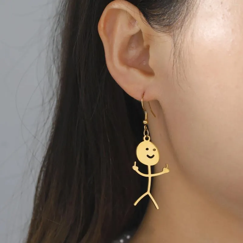 Dangle Earrings Dreamtimes Steel Fuxk You Doodle For Woman Trend Punk Middle Finger Stickman Hip Hop Cool Jewelry