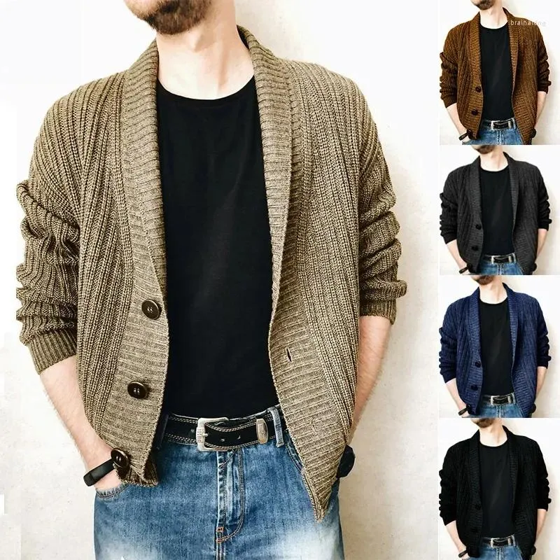 Suéteres para hombre, cárdigan de otoño, suéter de manga larga, prendas de punto urbanas con cuello en V, abrigo superior grande