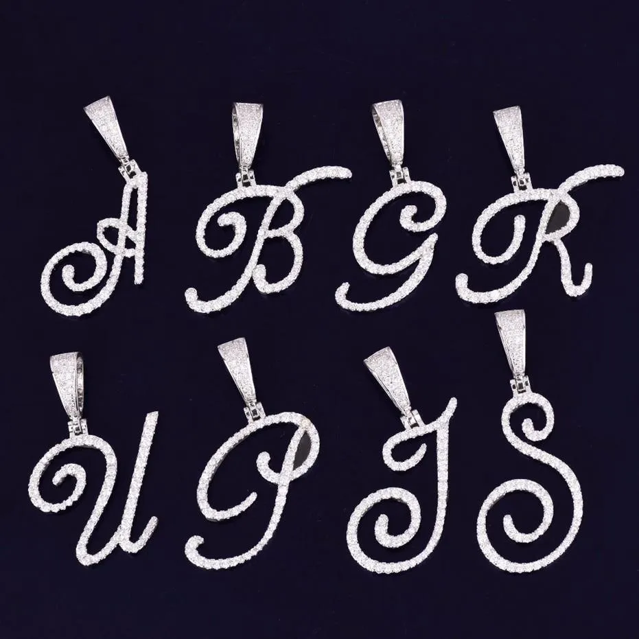 Nieuwe Iced Out A-Z Enkele Cursieve Letter Hanger Ketting Met 24 inch Touw Ketting Hip Hop Jewelry274v