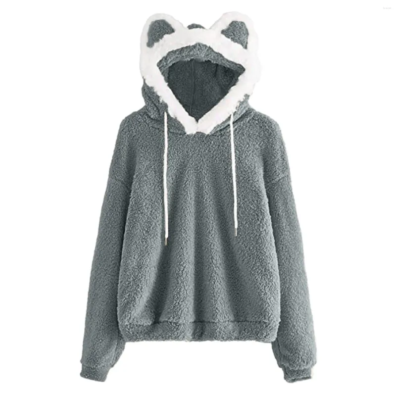 Women's Hoodies Women Sweatshirts Fuzzy Fleece Sweatshirt Kawaii Anime Cute Ear Long Sleeve Causal Top Furry Loose Y2k