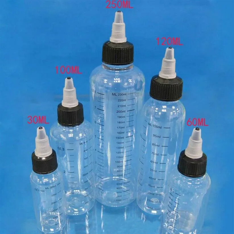 Flacons compte-gouttes en plastique PET, 20 pièces, 30ml, 60ml, 100ml, 120ml, 250ml, jus électronique, capacité liquide, bouchon supérieur, conteneur d'encre pigmentée de tatouage, T171c