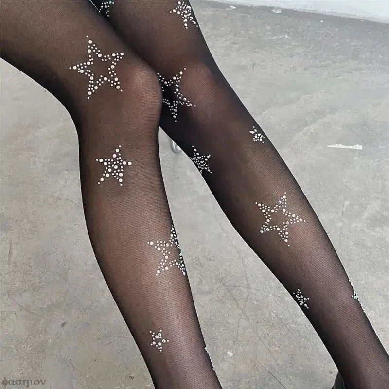Women Socks Cute Tights Silver Star Print Pantyhose Girl Japanese Mesh Transparent Bow Stockings JK Lolita