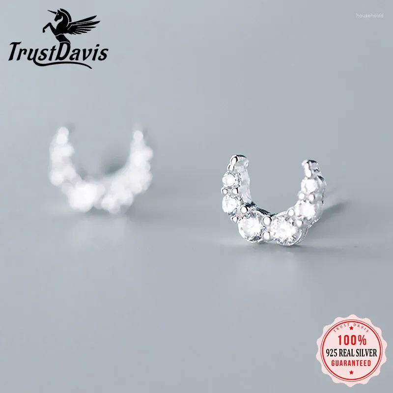 Stud Oorbellen TrustDavis Echt 925 Sterling Zilver Mode Zoete Mini Maan CZ Charme Voor Vrouwen Bruiloft Fijne Sieraden DA1531