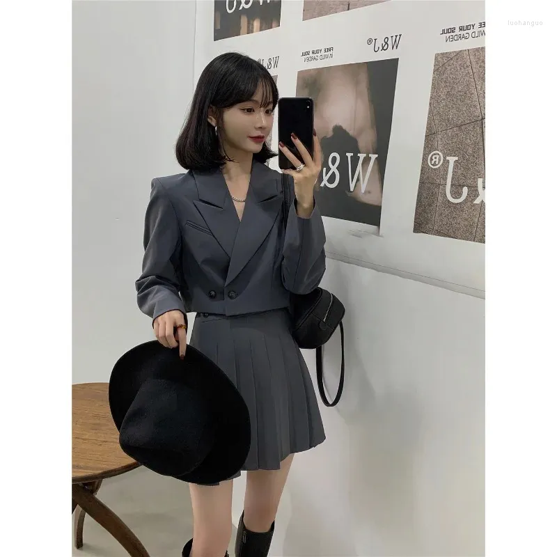 Two Piece Dress UNXX College Style Skirt Suits Spring Autumn Long Sleeves Single Buckle Blazer Slim Fit Pleated Two-piece Set Women