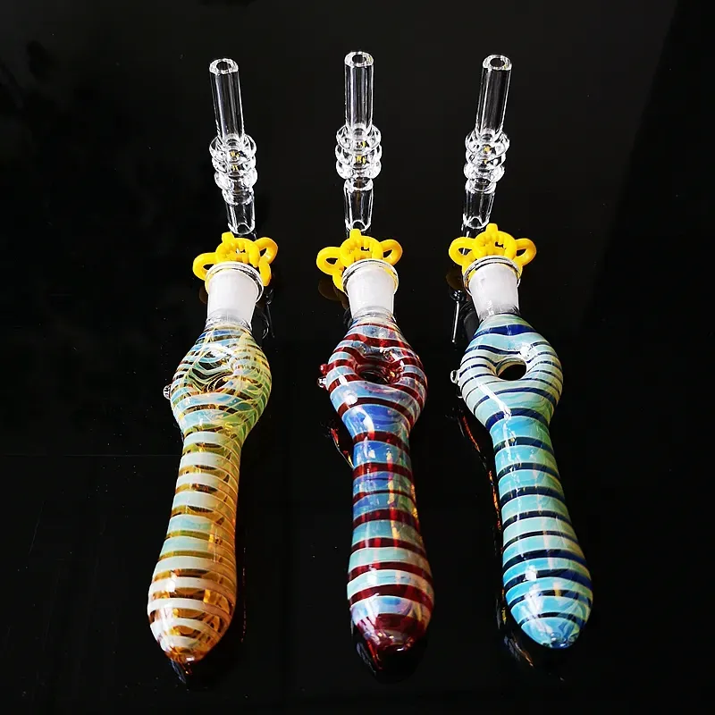 Glass Pipe Tobacco Smoking Pipes With Quartz Tips Slide Cigarette Smoke Dab Straw Oil Rigs 10mm Male Water Pipes Accessories Hookah
