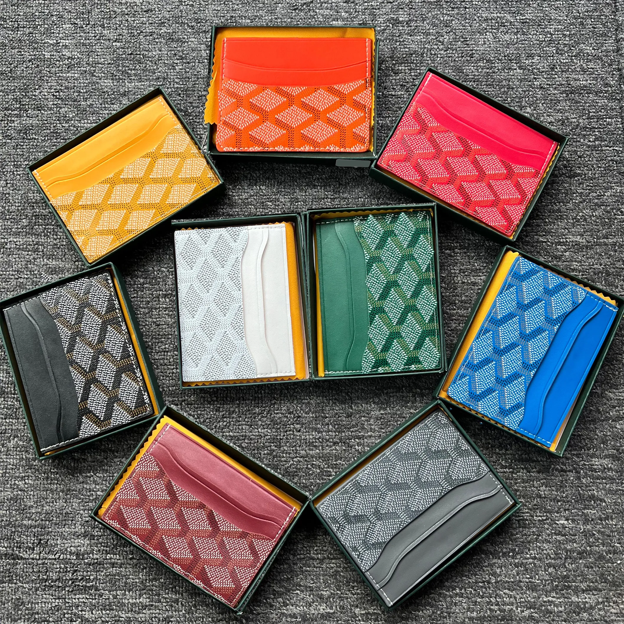 Projektowanie karty projektant designer torebka skórzane portfele mini portfele Kolor oryginalnej skórzanej karty uchwyt na moneta torebka moneta mężczyźni i kobiety karta portfela z pudełkiem