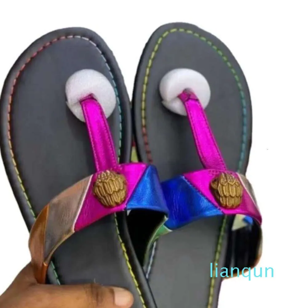 2024 Kurt Geiger Flip Flops Slippers Women Sandals Stitching Fashion Rainbow Slipper Designer Slides Flat Shoes Eagle Head 748
