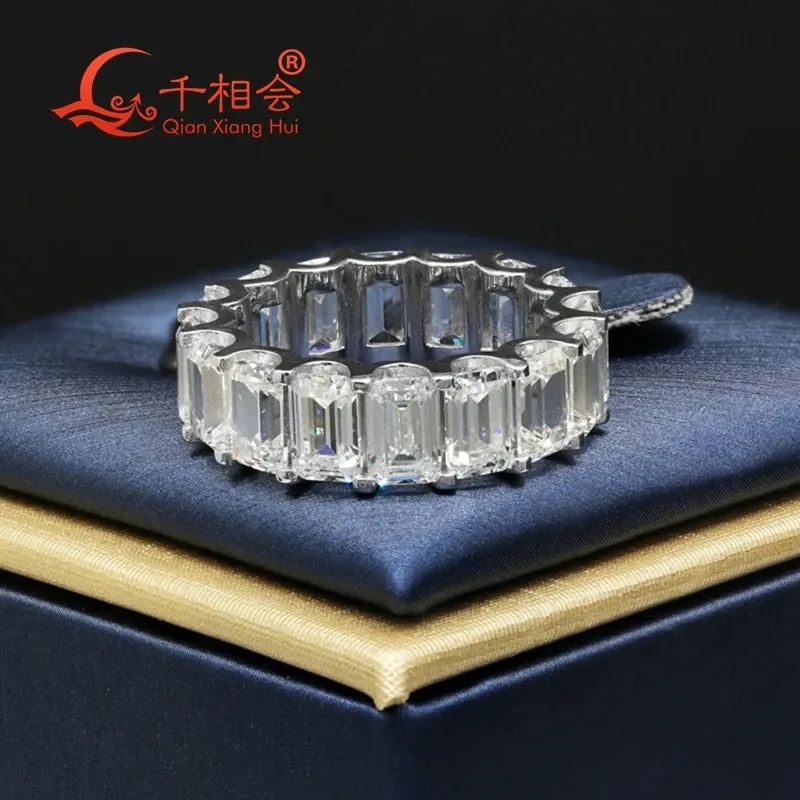 Kolye 4*6mm 2*4mm Emerald Cut Beyaz Moissanit Bant Yüzüğü 925 STERLING Gümüş Yüzük Takılar Halkalar Nişan Bayanlar Erkekler