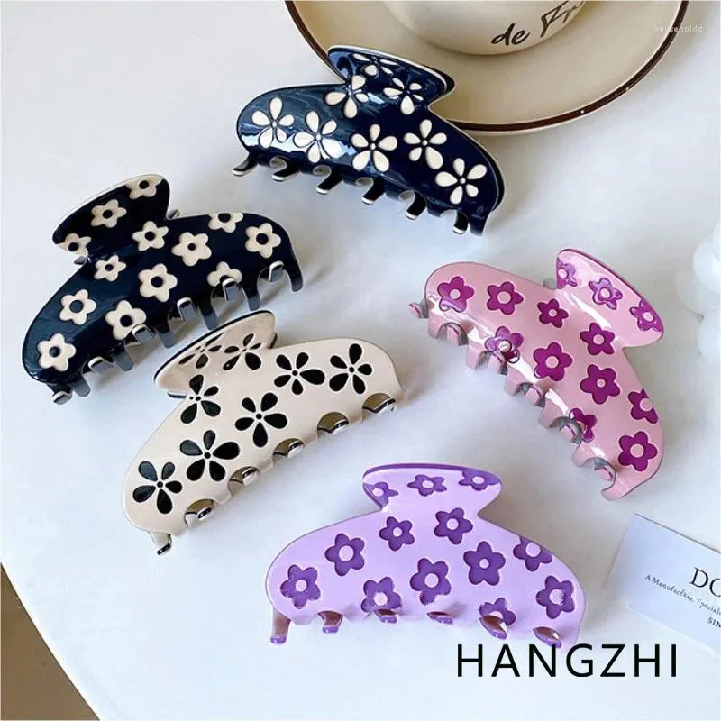 Hair Clips HANGZHI Colorful Hollow Daisy Clip French Vintage Acrylic Flower Shark Fashion Commuter Accessories For Women