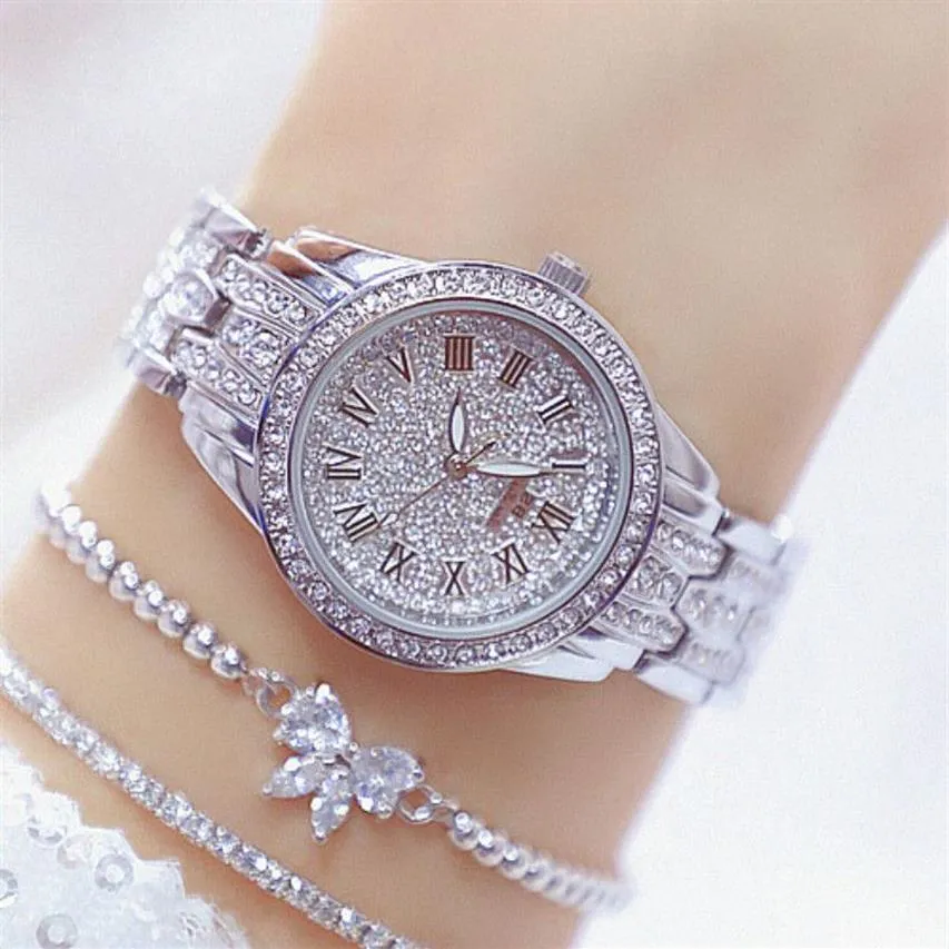 ダイヤモンドの女性は、ラインストーンレディースシルバーブレスレットウォッチ時計腕時計ステンレス鋼ジュエリー273f