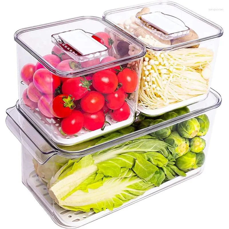 Storage Bottles Saver Containers For Refrigerator Food/Fruit/Vegetables Stackable Fridge Freezer Organizer With Vented Lids