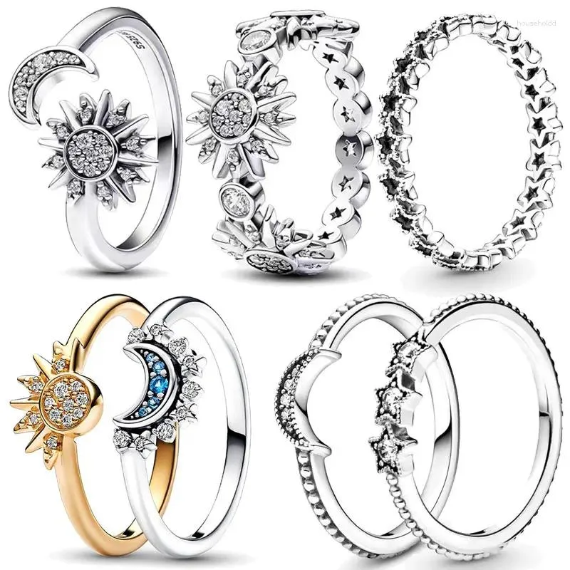 Cluster Rings 2024 925 Silver Ring Celestial Sparkling Moon &Sun Original Pandor S925 Finger DIY Women Fine Jewelry