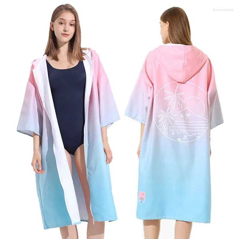 Toalhas adultos surf poncho microfiber com capuz de capuz de banheira seca praia zíper banheiro ao ar livre alterações mantos homens unissex