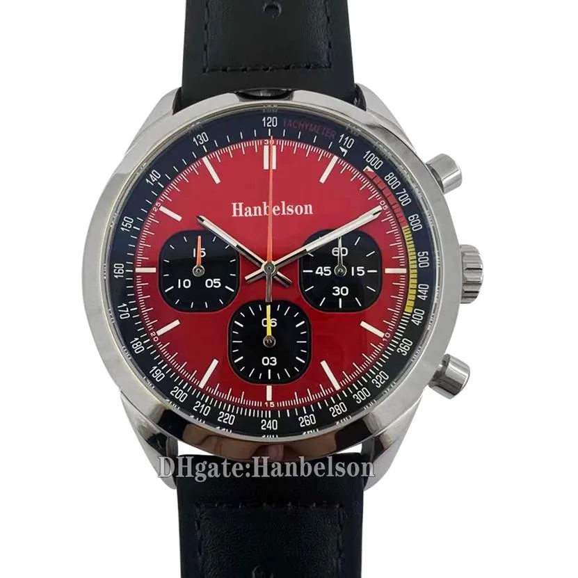 Chronograph Mens Watch Top Vintage Racing Dial Quartz Miyota Ruch Red Face Black Heth Pasp Designer 46 mm Męski rękawostka 5273b