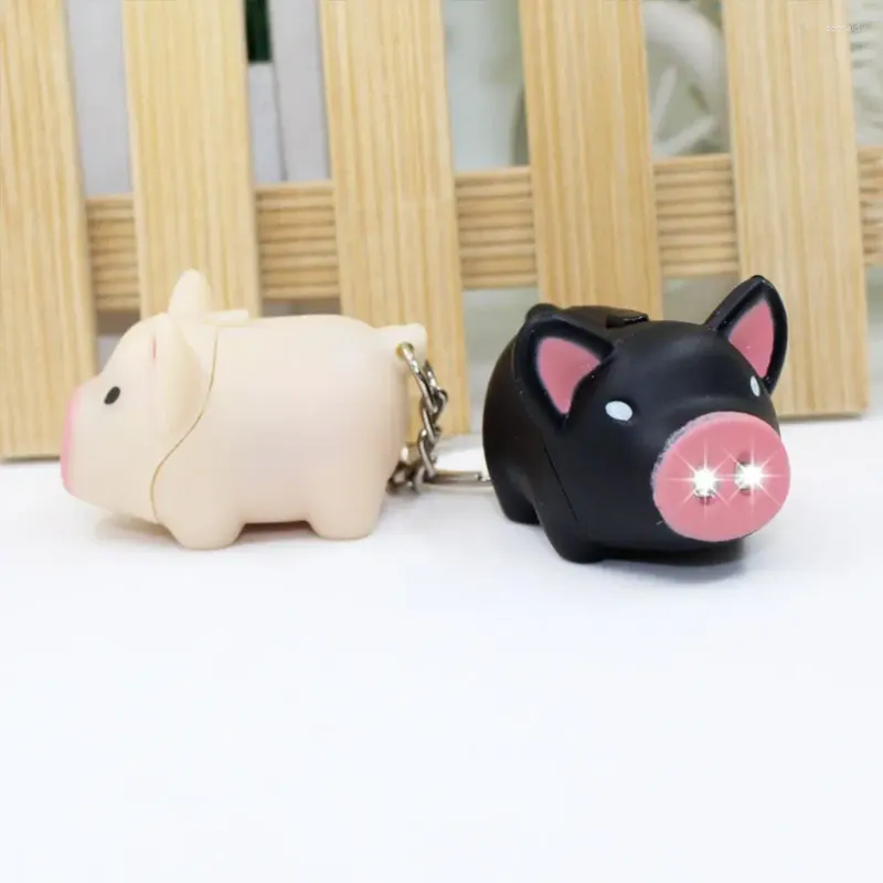Keychains Lovely With Sound Kids Toy Pig Shape LED Key Chains Holder Ring