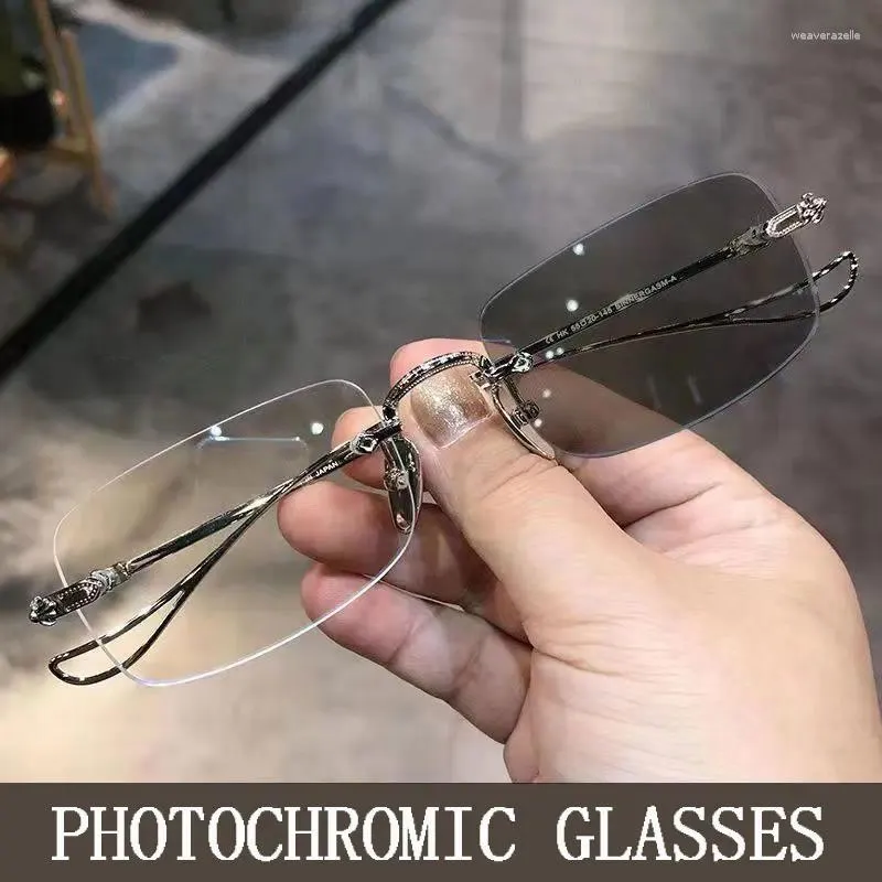 Óculos de sol Pochromic Reading Glasse Homens Frameless Presbiopia Óculos Mulheres Clear para