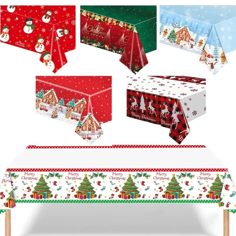 Disposable Table Covers 1pc Christmas Tablecloth Colorful Santa Claus/Snowman Cover Clothes For Merry Party Decorations 2024