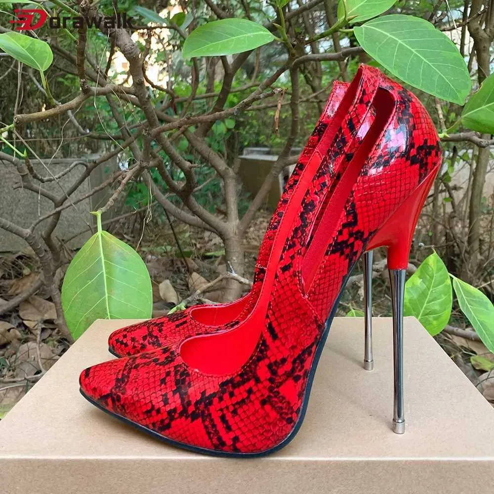 Geklede schoenen 16 cm Allemaal SnakeSkin Pumps Extreme hoge hakken Sexy Rood Binnenkant Fetisj Stiletto's Drag Queen Model Man Unisex Fabriek aanpassen schoenen