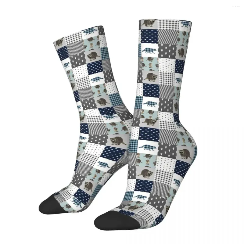Herrstrumpor Animal Checkerboard Raccoon Unisex Winter vandring Happy Street Style Crazy Sock
